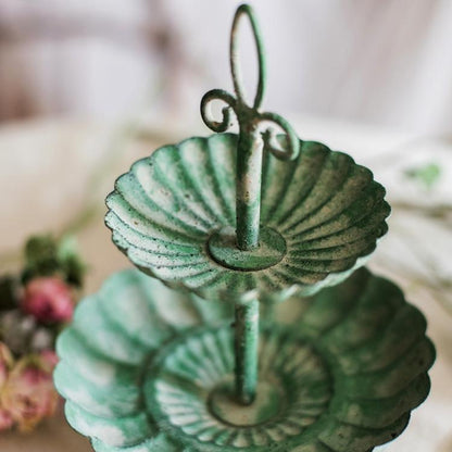 Green Iron Two Tier Small Decorative Tray - -