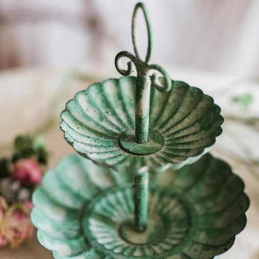 Green Iron Two Tier Small Decorative Tray - - tray