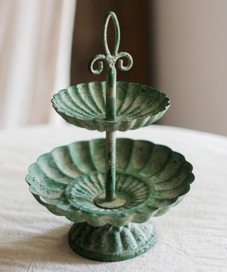 Green Iron Two Tier Small Decorative Tray - -