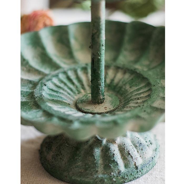 Green Iron Two Tier Small Decorative Tray - -