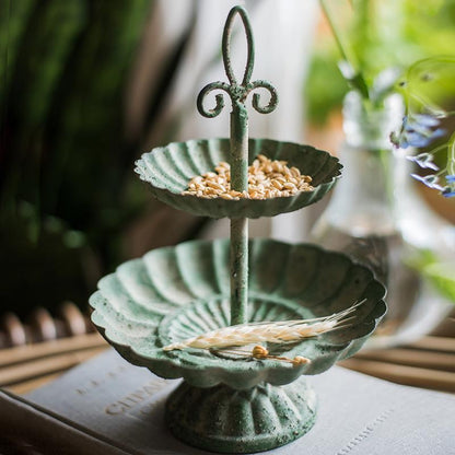 Green Iron Two Tier Small Decorative Tray - -