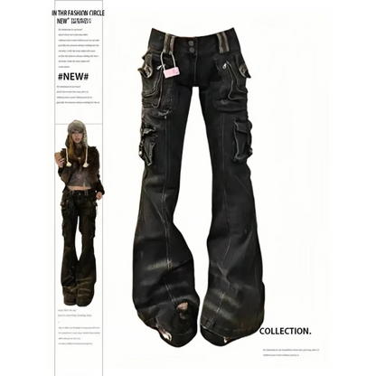 Grunge Harajuku Y2K Cargo Jeans – Cyberpunk Gyaru Pants - - Women's Jeans