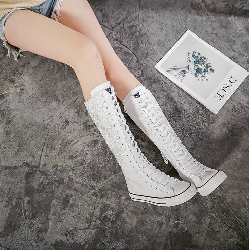 High-Top Canvas Boots for Women - - Shoes