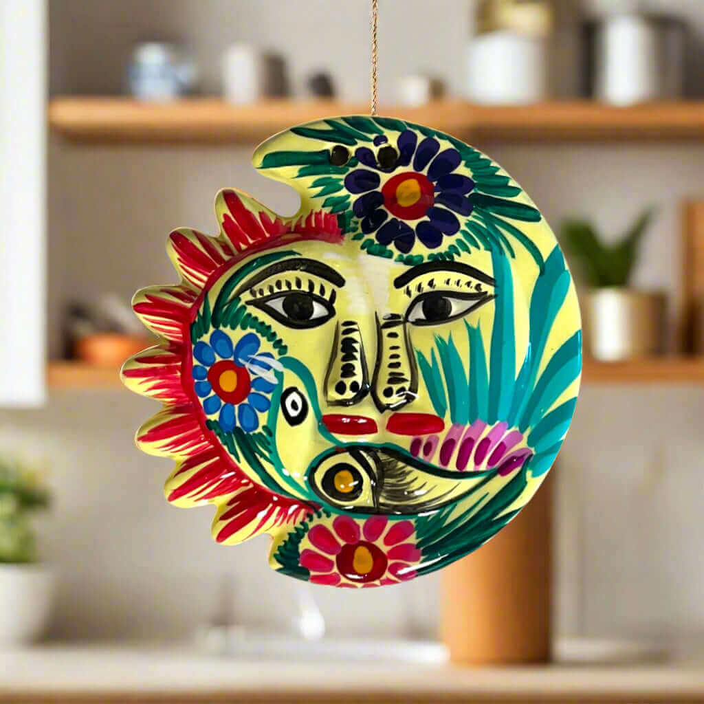 Guerrero Sun Moon Wall Art | Hand-Painted Mexican Eclipse Decor- The Talavera Hub- {{Product type}}