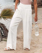 Cotton Linen Pockets Long Trousers White L