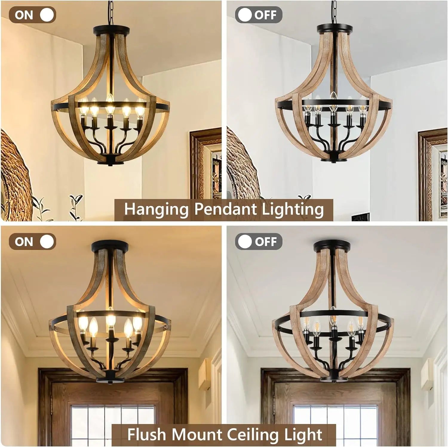 Solid Wood Height Adjustable Ceiling Light - Kia Day Design