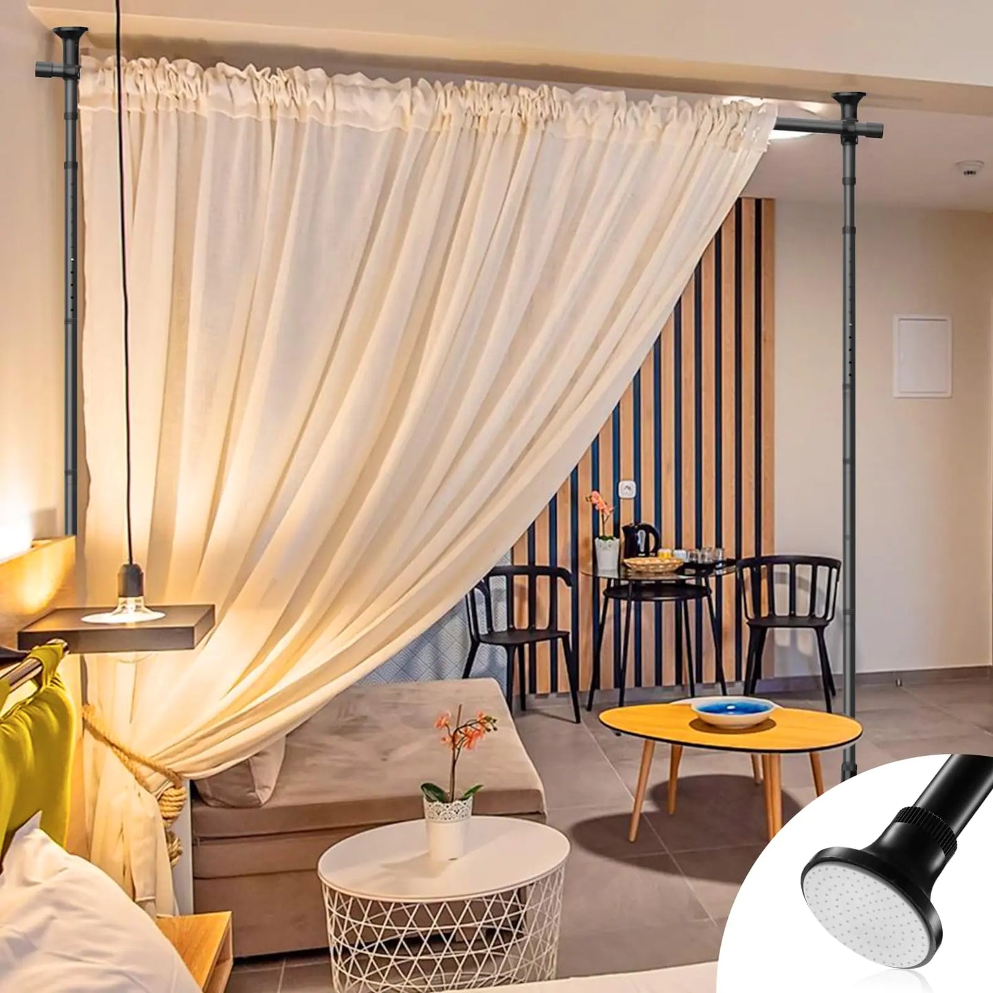 Room Divider Curtain Rod - No Drilling Partition Room Dividers - Black - room divider