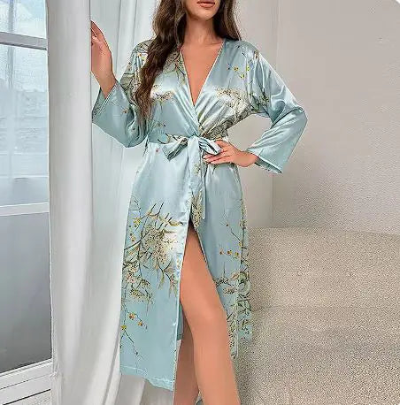 Cherry Print Satin Nightgown & Robe Set