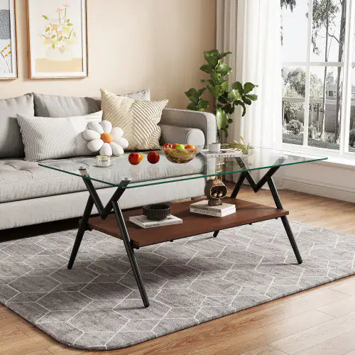 Glass Top Rectangular Coffee Table - Kia Day Design