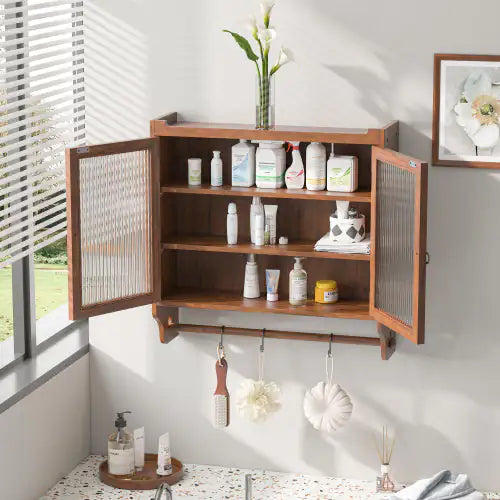 Glass Three Tier Double Door Wall Cabinet with Towel Rail - Kia Day Design