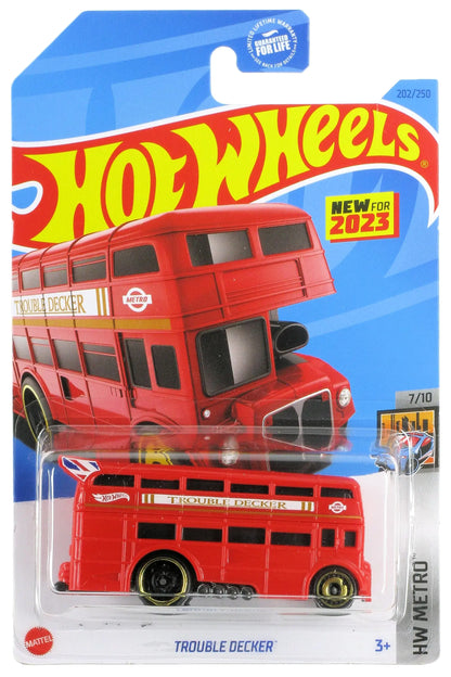 Hot Wheels 2023#202/250 HW Metro #7/10 Double-Decker Drag Bus Trouble Decker- Kia Day Design- {{Product type}}