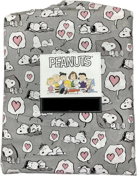 Berkshire Blanket & Home Co. Peanuts Valentines Valentines Day Gray Napping with Hearts Twin Set - - sheet set