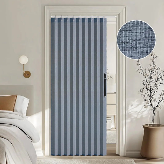 Blue Accordion Style Magnetic Folding Door Curtains Pleated with Hooks W39 x L78 inches 1 Panel - Kia Day Design