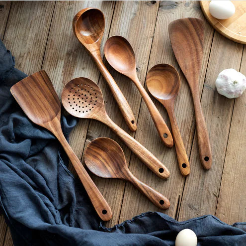 7-Piece Wooden Kitchen Utensil Set (One Set) Kia Day Design