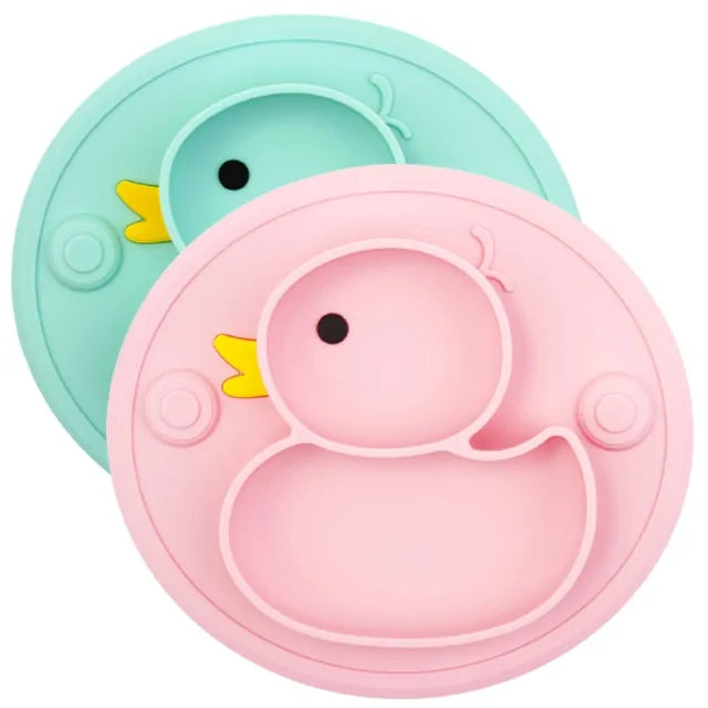 Baby Duck Shape Silicone Plate Green Pink