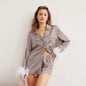 Colette Long Sleeve Feather Pajama Short Set - Kia Day Design