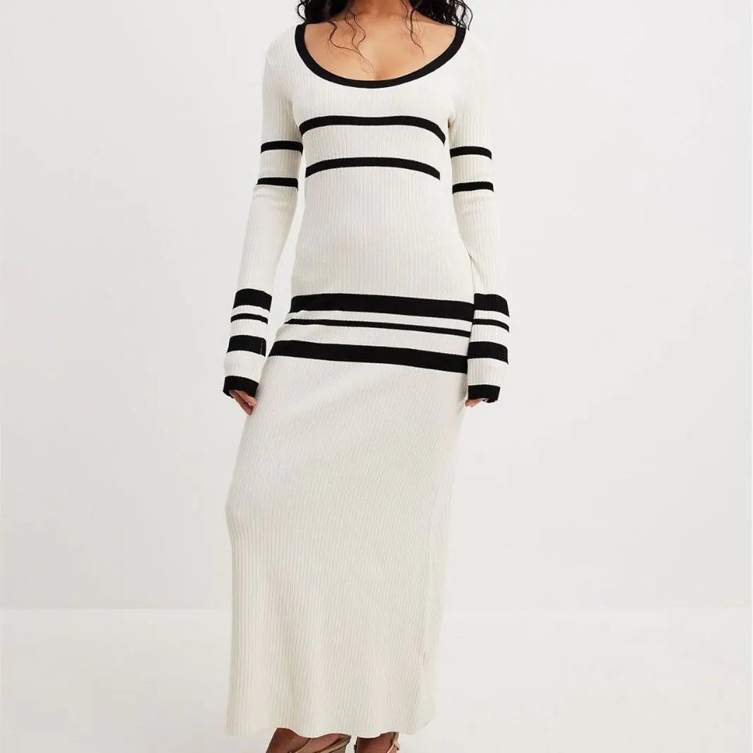 Slim-Fit Striped Woolen Knitted Dress Kia Day Design
