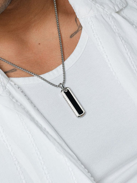 Black Onyx Column Pendant Necklace - - Column Pendant