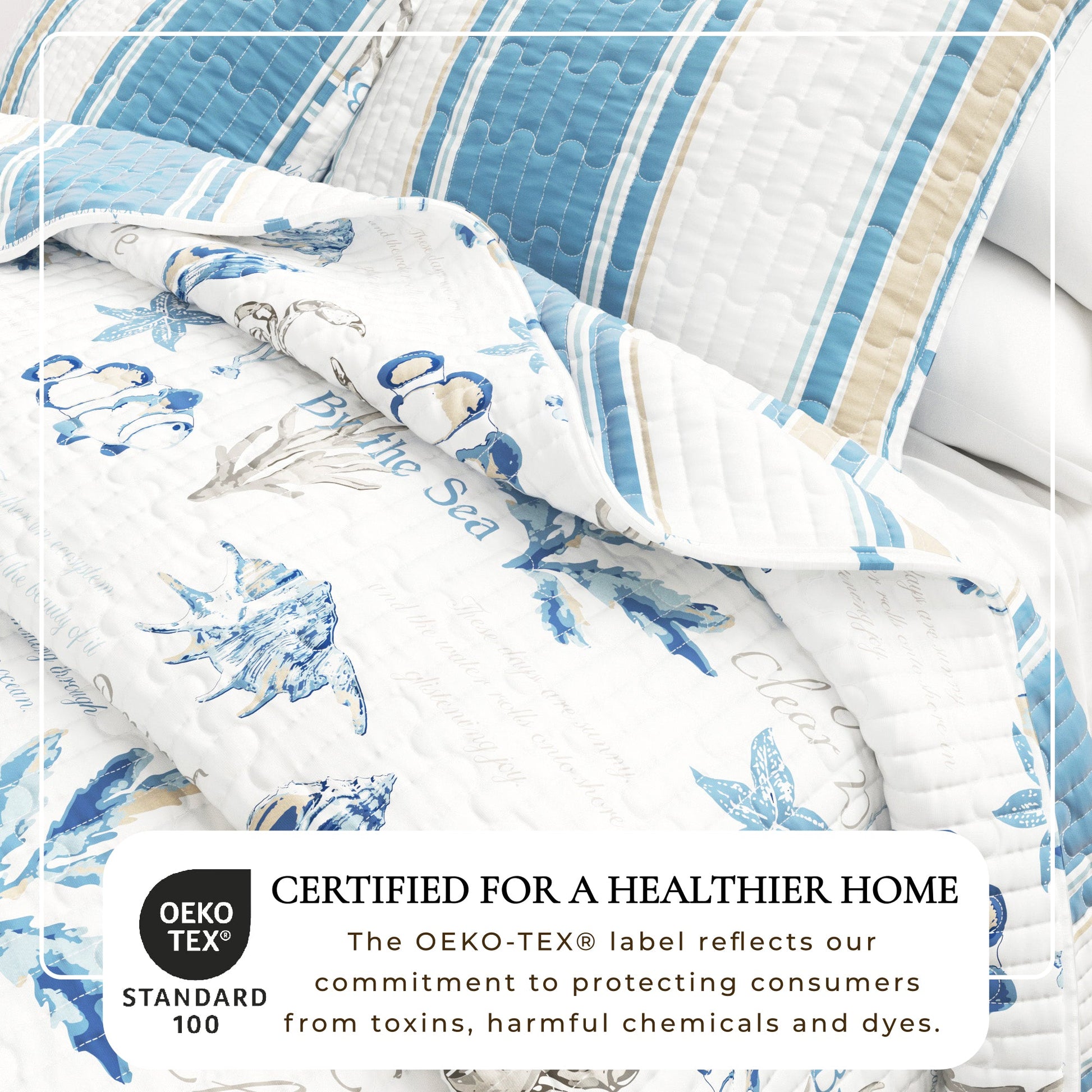 Stripe & Ocean Story Coastal Quilt Set - New Castle Collection - - Quilts & Comforters