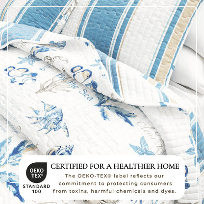 Stripe & Ocean Story Coastal Quilt Set - New Castle Collection - - Quilts & Comforters