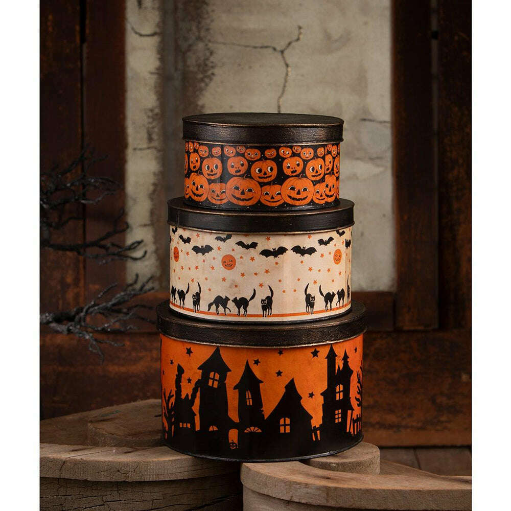 Halloween Vintage Tins Set/3 by Bethany Lowe Designs - - Seasonal & Holiday Decorations