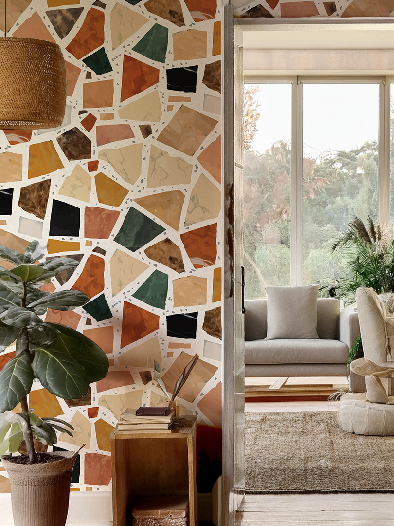 Dolce Terrazzo Wallpaper, white- Samantha Santana Creative- {{Product type}}