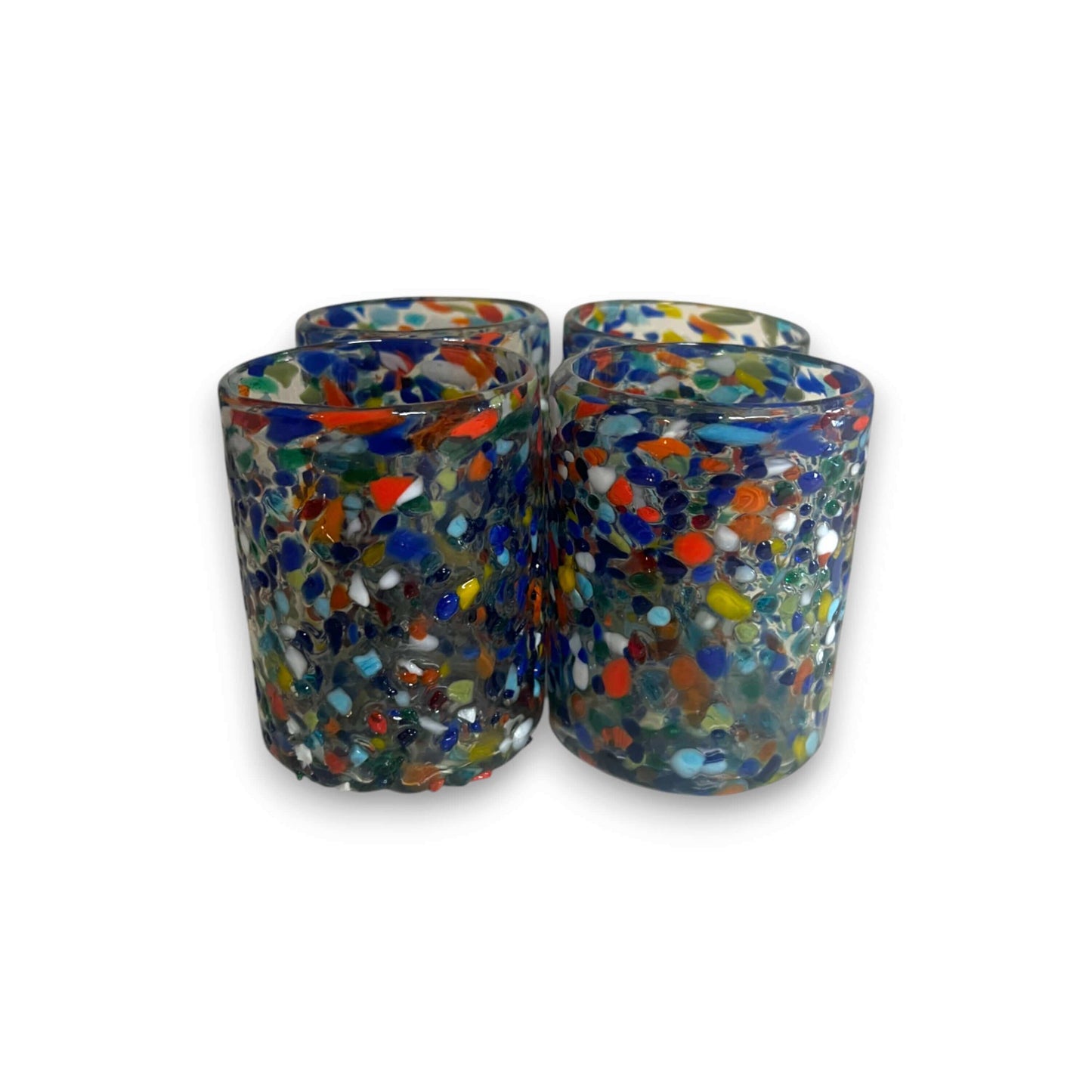 Confetti Pebbled Tumbler Hand-Blown Mexican Glassware - - Mexican Drinking Glass