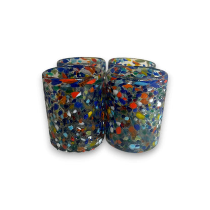 Confetti Pebbled Tumbler Hand-Blown Mexican Glassware - - Mexican Drinking Glass