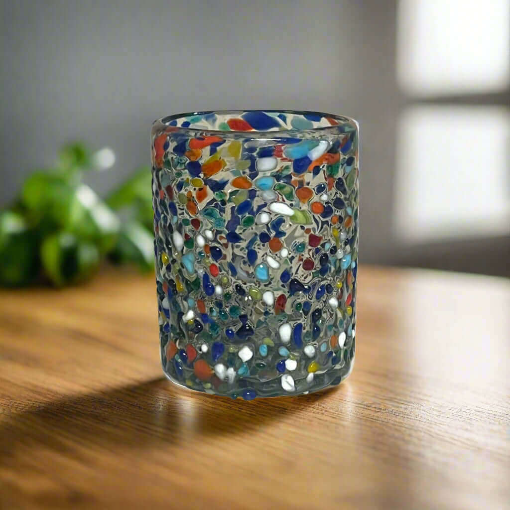 Confetti Pebbled Tumbler Hand-Blown Mexican Glassware - 1 Piece - Mexican Drinking Glass