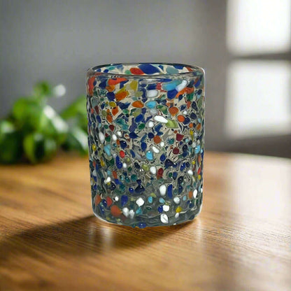 Confetti Pebbled Tumbler Hand-Blown Mexican Glassware - 1 Piece - Mexican Drinking Glass