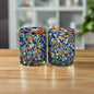 Confetti Pebbled Tumbler Hand-Blown Mexican Glassware - Set of 2 - Mexican Drinking Glass
