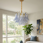 Hand-blown Wave Point Murano Glass Chandelier - ∅ 23.6″ x H 18.9″ Gold + Blue - Chandelier