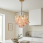 Hand-blown Wave Point Murano Glass Chandelier - ∅ 19.7″ x H 18.9″ Gold + Red - Chandelier
