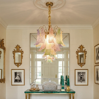 Hand-blown Wave Point Murano Glass Chandelier - ∅ 19.7″ x H 18.9″ Gold + Various Colors - Chandelier