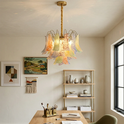 Hand-blown Wave Point Murano Glass Chandelier - ∅ 23.6″ x H 18.9″ Gold + Various Colors - Chandelier