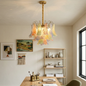 Hand-blown Wave Point Murano Glass Chandelier - ∅ 23.6″ x H 18.9″ Gold + Various Colors - Chandelier