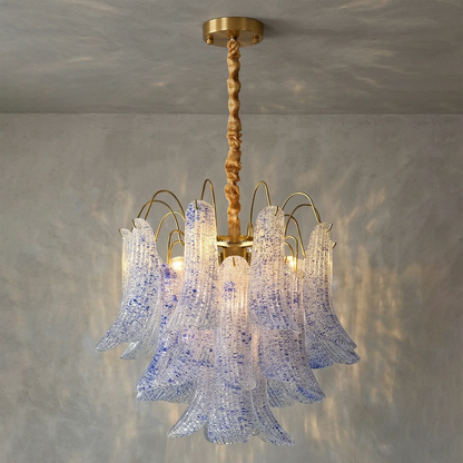 Hand-blown Wave Point Murano Glass Chandelier - - Chandelier
