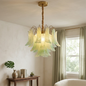 Hand-blown Wave Point Murano Glass Chandelier - ∅ 19.7″ x H 18.9″ Gold + Green - Chandelier