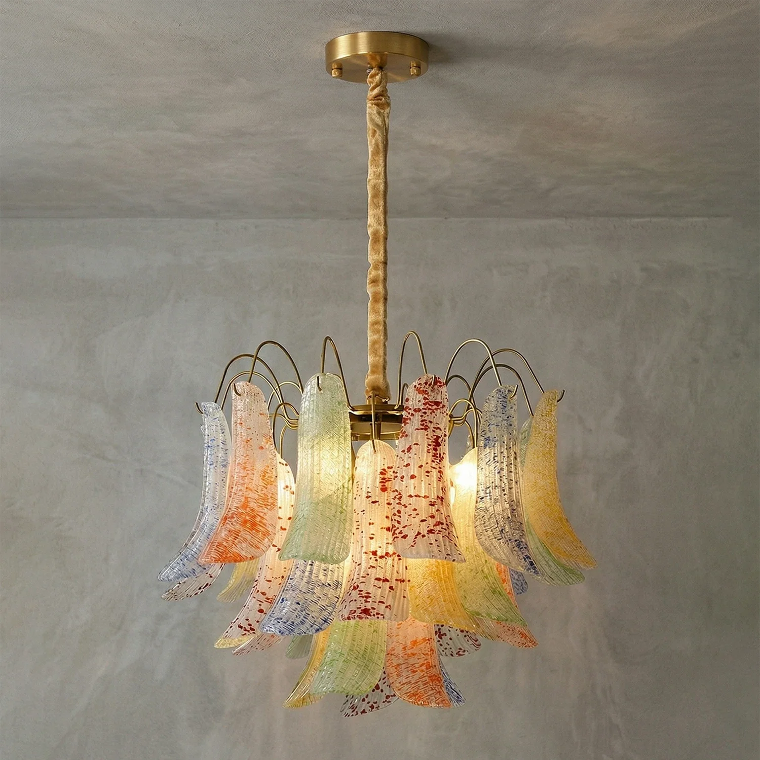 Hand-blown Wave Point Murano Glass Chandelier - - Chandelier
