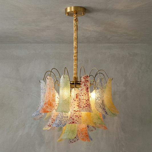 Hand-blown Wave Point Murano Glass Chandelier - - Chandelier