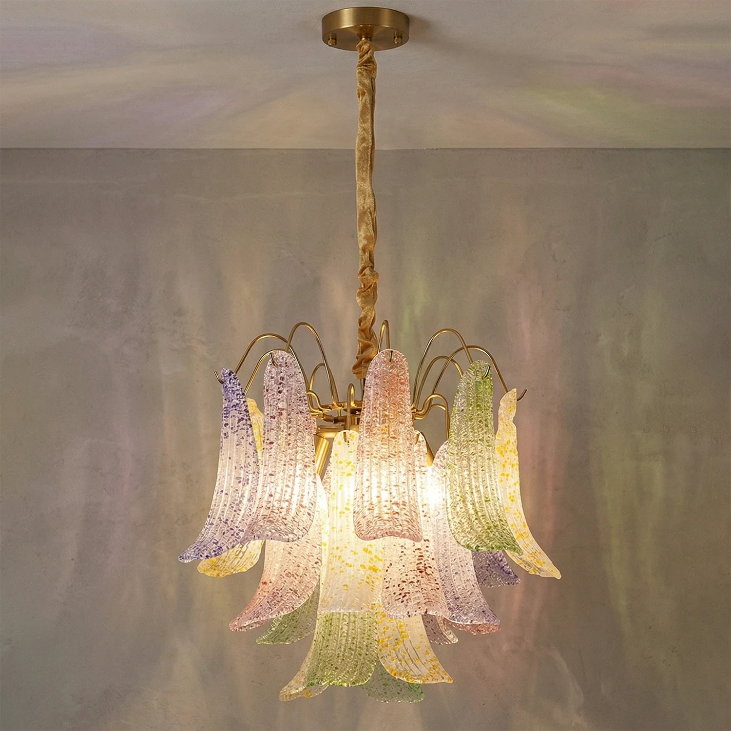 Hand-blown Wave Point Murano Glass Chandelier - - Chandelier