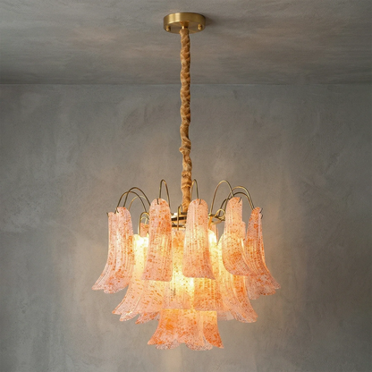 Hand-blown Wave Point Murano Glass Chandelier - - Chandelier