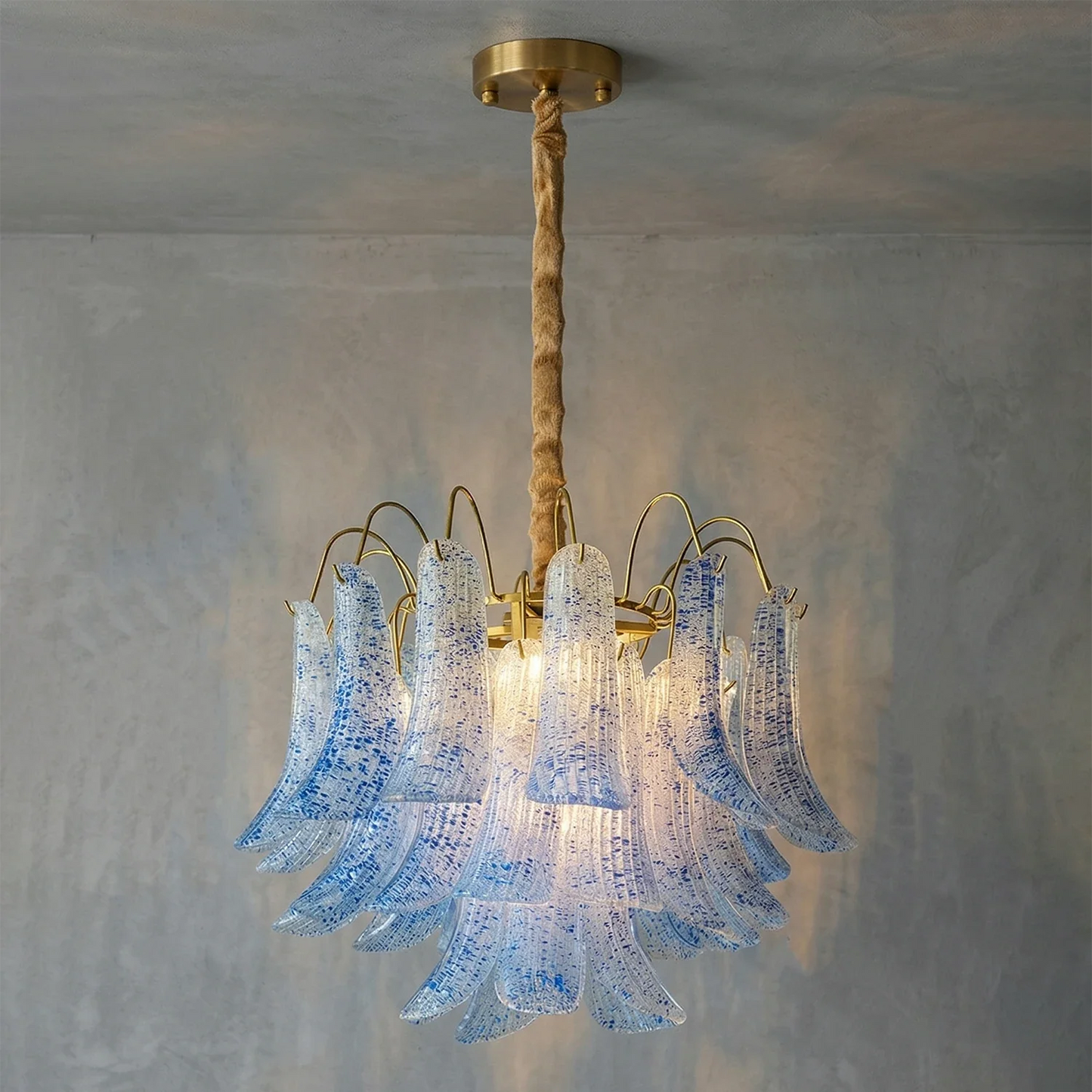 Hand-blown Wave Point Murano Glass Chandelier - - Chandelier