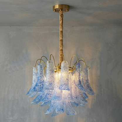 Hand-blown Wave Point Murano Glass Chandelier - - Chandelier