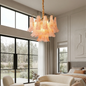 Hand-blown Wave Point Murano Glass Chandelier - ∅ 23.6″ x H 18.9″ Gold + Orange - Chandelier