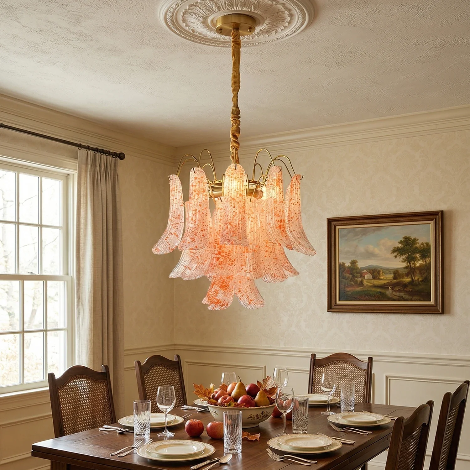 Hand-blown Wave Point Murano Glass Chandelier - - Chandelier