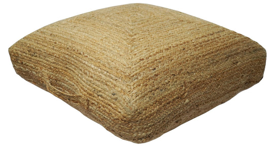 Modern Style Hand Braided Gold Jute Square Pouf - Default Title - Pouf