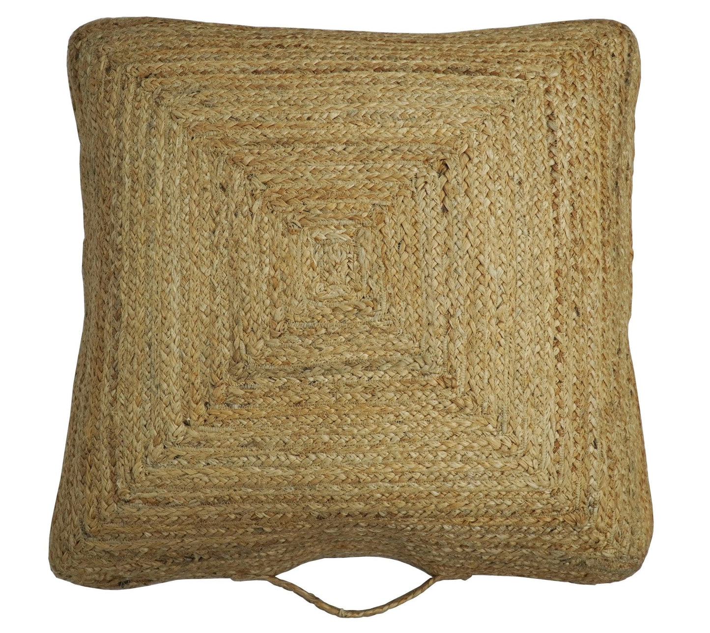 Modern Style Hand Braided Gold Jute Square Pouf - - Pouf