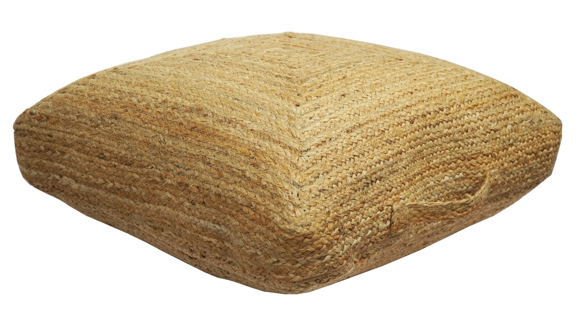 Modern Style Hand Braided Gold Jute Square Pouf - - Pouf