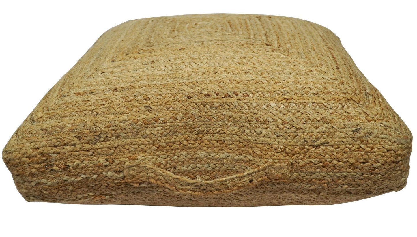 Modern Style Hand Braided Gold Jute Square Pouf - - Pouf